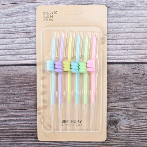 Vỉ 6 cây Nến xoắn ở giữa cây - MIX SẮC MÀU.
