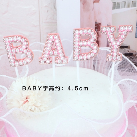 Chữ BABY gắn hạt-HỒNG.
