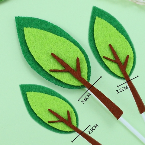 Set 3 cây lá nhọn xanh, gân lá in rõ màu nâu (vải dạ).