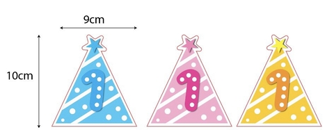 Combo 12 cây cắm số 1 hình mũ (xanh-hồng-vàng).