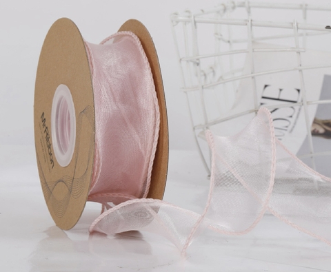 Ruybang voan (khổ 4cm x 10m) - hồng nhạt (có lõi).