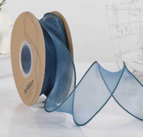 Ruybang voan (khổ 4cm x 10m) - xanh đậm (có lõi).
