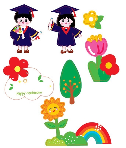 Combo 2 set giấy 2 em bé cử nhân và hoa.
