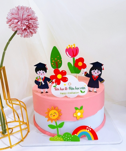 Combo 2 set giấy 2 em bé cử nhân và hoa.