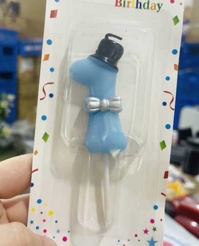 Nến số 1 cài nơ-XANH.