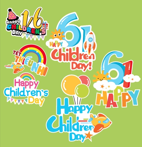 Set 12 cây cắm giấy Happy childrens day (1-6).