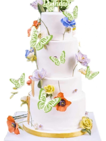 Set 5 bướm giấy và chữ HPBD 2 lớp-xanh lá.