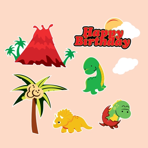 Combo 2 set giấy - khủng long, cây và núi lửa.