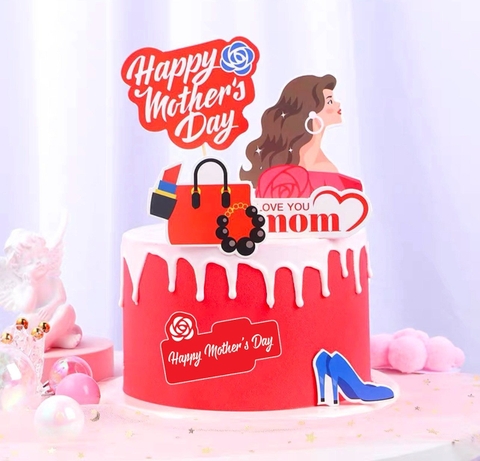 Combo 2 set giấy Happy mother day mẹ áo đỏ.