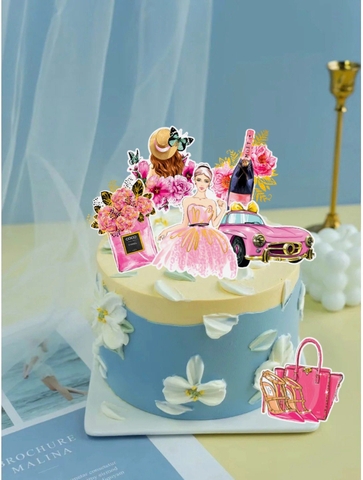 Combo 2 set cắm cô gái-ô tô -túi màu hồng (ép nhũ).