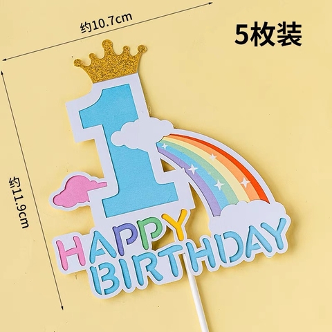 Set 5 cây cắm giấy SỐ 1 HPBD cầu vồng-XANH.