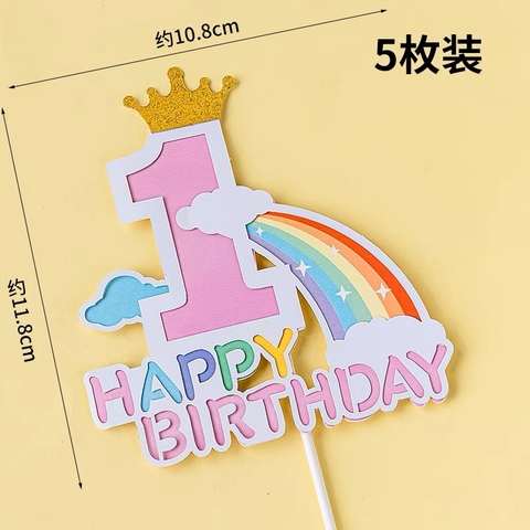 Set 5 cây cắm giấy SỐ 1 HPBD cầu vồng-HỒNG.