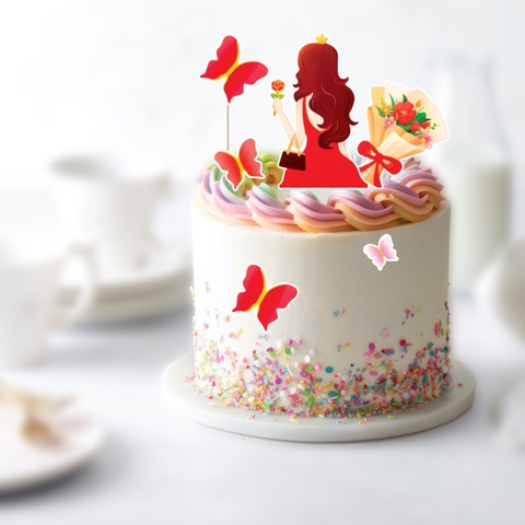 Combo 2 set  giấy cô gái váy ngắn và bó hoa-ĐỎ.
