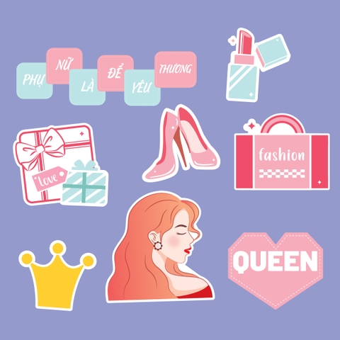 Combo 2 set giấycô gái tóc đỏ và trái tim chữ Queen hồng (phụ nữ là để yêu thương).