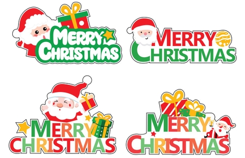 Combo 8 chữ giấy Merry Christmas gắn hình hộp quà+ông già noel4631.