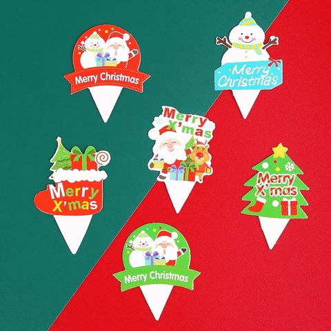 Set 12 thẻ cắm giấy chữ Merry Christmas (hộp quà-tuần lộc-cây thông-ông già noel)6821.
