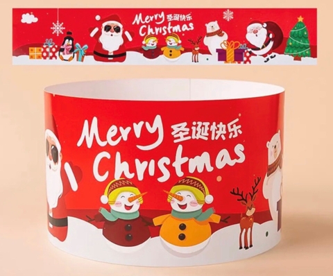 Set 10 thành bánh giấy chủ đề NOEL -màu đỏ (họa tiết ông già noel - cây thông-chim cánh cụt-hộp quà) 10cmx55cm..