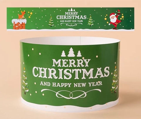 Set 10 thành bánh giấy chủ đề NOEL -màu xanh lá (ông già noel cầm hộp quà)10cmx55cm.