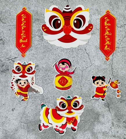 Combo 2 Set giấy TẾT- (em bé múa lân và câu đối).