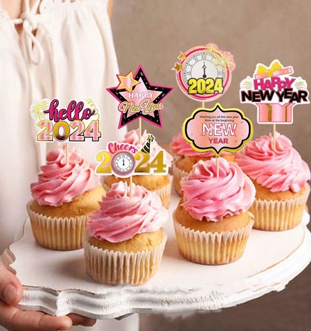 Combo 2 Set giấy TẾT- Hello 2024 HỒNG-ĐEN (ép nhũ).