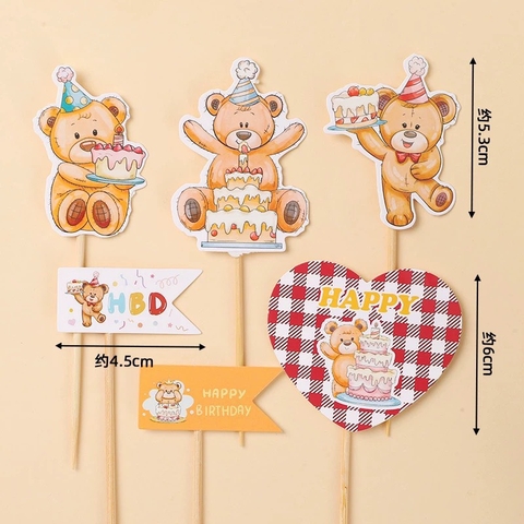 Combo 2 set giấy-gấu nâu và bánh sinh nhật.