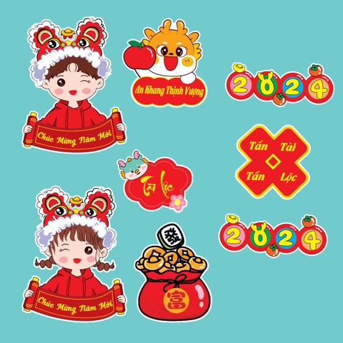 Combo 2 set giấy TẾT- đôi em bé, hũ tiền 2024.