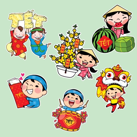 Combo 2 set giấy TẾT - em bé vui nhộn.