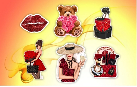 Set cắm giấy cô gái-gấu hoa hồng-trang điểm màu đỏ (CT).
