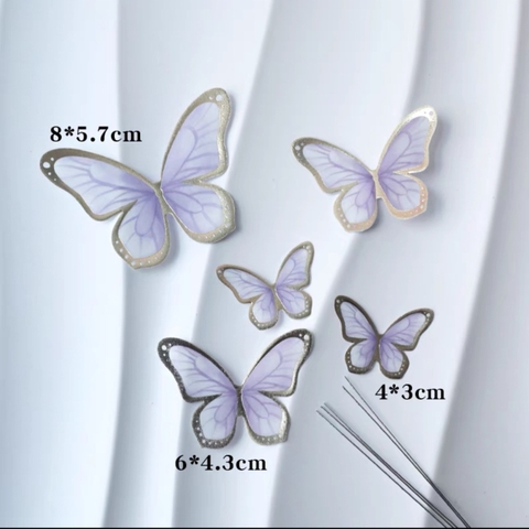 Set 5 bướm giấy ép nhũ đẹp -TÍM.