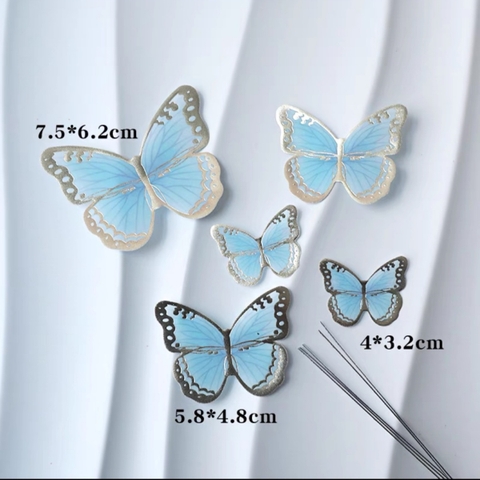 Set 5 bướm giấy ép nhũ đẹp - XANH DƯƠNG1392.