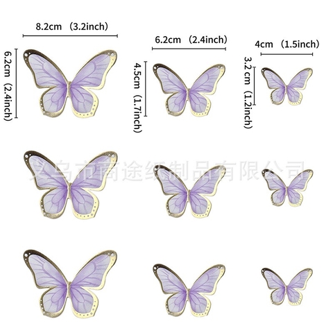 Set 5 bướm giấy ép nhũ đẹp -TÍM.