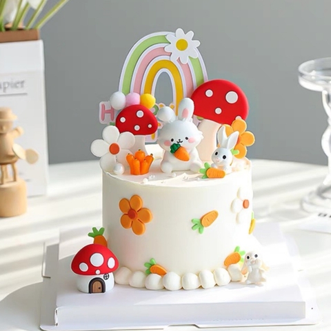 Set 5 cầu vồng gắn hoa và cục bông-XANH LÁ.