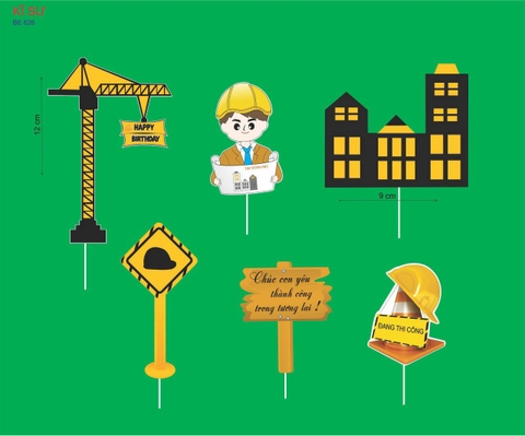 Set giấy HD - kỹ sư, tháp cẩu và biển báo.