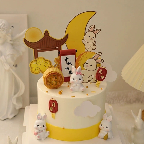 Combo 2 set giấy trung thu - thỏ mẫu 2 (thỏ ngồi trăng vàng).