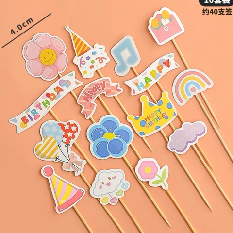 Combo 2 set giấy-mix nhiều chi tiết (hoa xanh hồng, chùm bóng, mũ sinh nhật, cầu vồng).