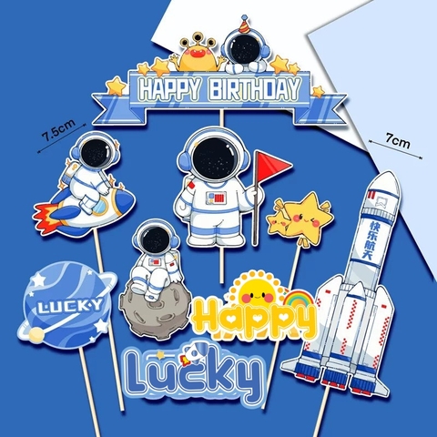 Combo 2 set giấy-Phi hành gia, tàu vũ trụ, hpbd, lucky.