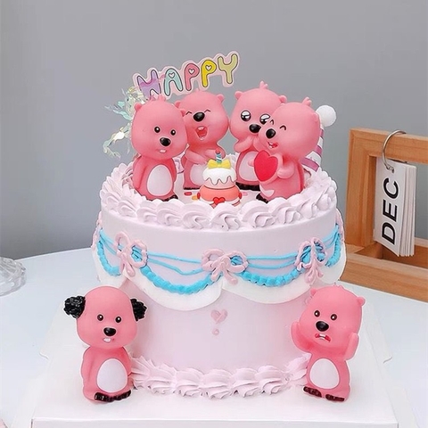 Bộ 6 tượng nhựa Loopy hồng.