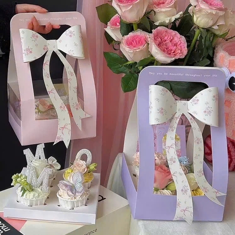 Set 10 hộp cupcake quai xách và nơ-TÍM.