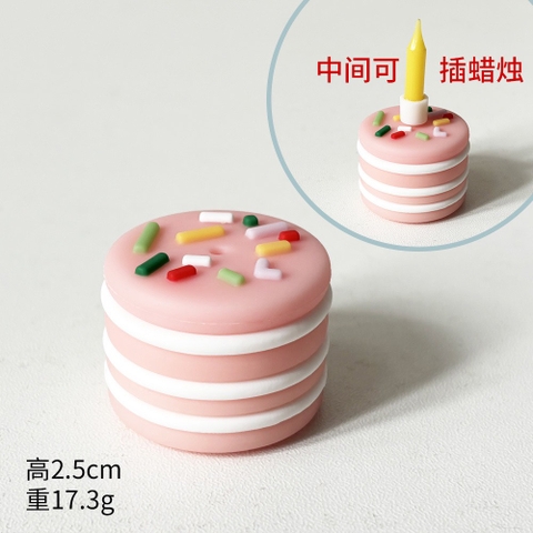 Bánh sinh nhật mini nhựa 1 tầng có cốm rắc trên mặt bánh (có thể cắm nến) -MÀU HỒNG.