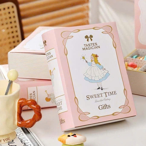 Set 10 hộp giấy hình quyển sách kt 20x13x6cm chia 6 ngăn (kt ngăn 6.5cmx6.5cm) -màu HỒNG.