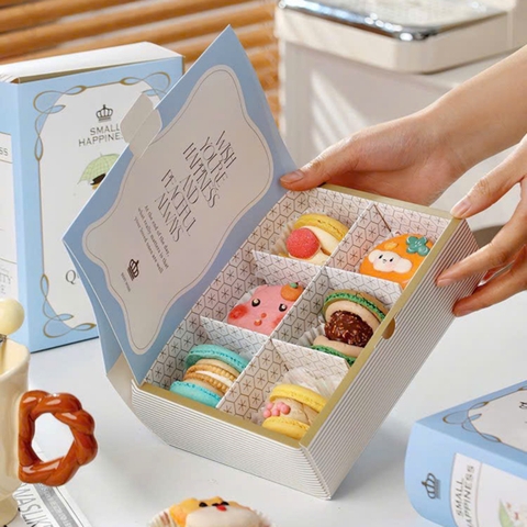 Set 10 hộp giấy hình quyển sách kt 20x13x6cm chia 6 ngăn (kt ngăn 6.5cmx6.5cm) -màu XANH.