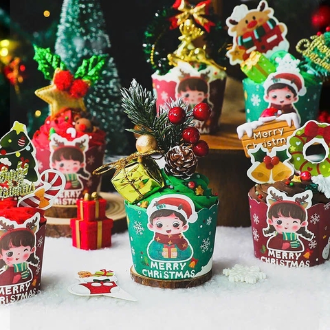 Set 50 cốc cupcake NOEL-hình mix bé trai và gái.