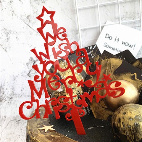 Set 10 mica cây thông noel (We Wish You A Merry Christmas)-ĐỎ.