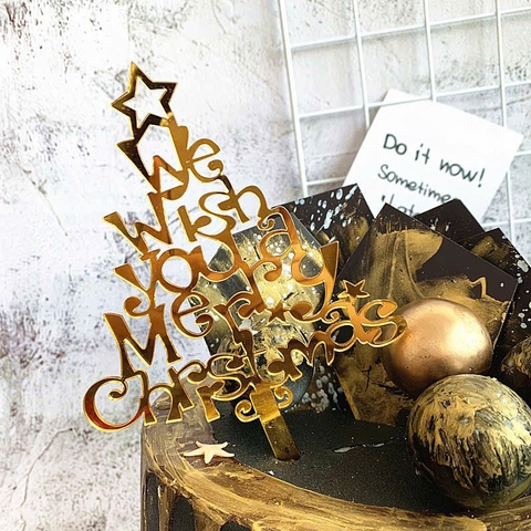 Set 10 mica cây thông noel (We Wish You A Merry Christmas)-VÀNG.