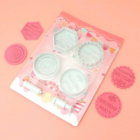 Set khuôn nhấn chữ HPBD (4 hình khối).
