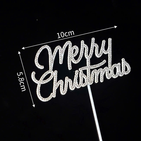 Set 5 cây cắm Merry christmast (chữ gắn hạt màu TRẮNG).