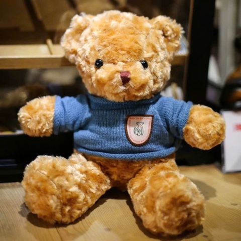 Gấu bông nâu nhạt -áo xanh kt 30cm.