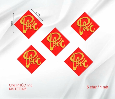 Sét giấy TẾT-5 chữ PHÚC vàng nền đỏ.