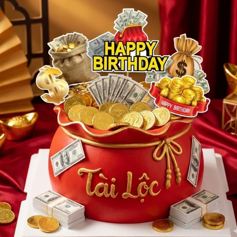 Combo 2 set giấy  - chủ đề tiền (tiền đô, túi tiền, hũ tiền HPBD).