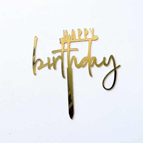 Set 10 mica HPBD chữ HAPPY in gạch chân nét mảnh-màu VÀNG.